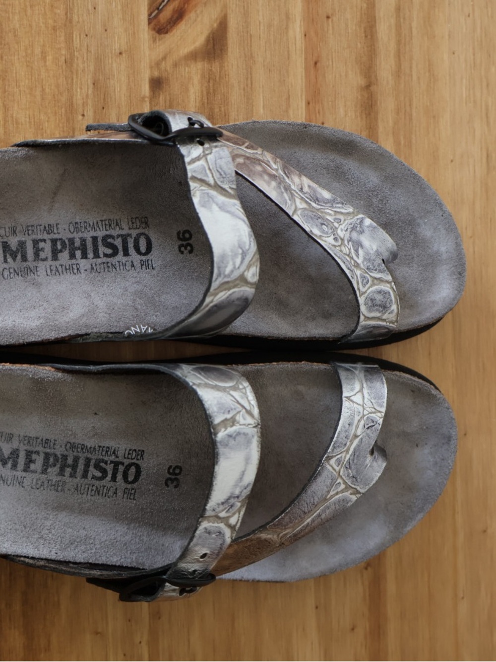 Mephisto Helen Silver Metallic Cork Footbed Sandals Size 36 Leather - Picture 6 of 7